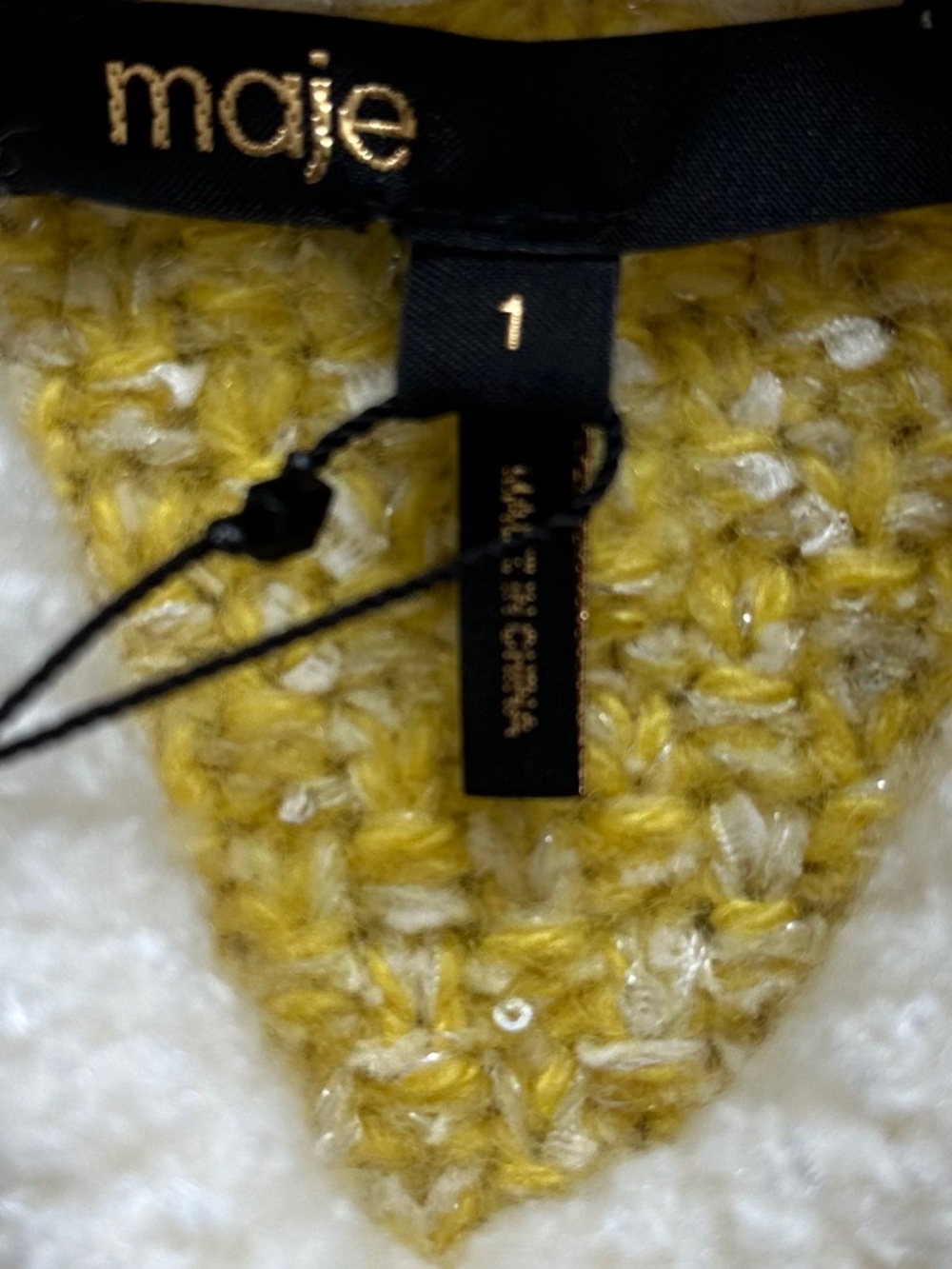 MAJE Missiony Collared Metallic Bouclé Cardigan Sweater Yellow With Tags SMALL - Picture 5 of 7